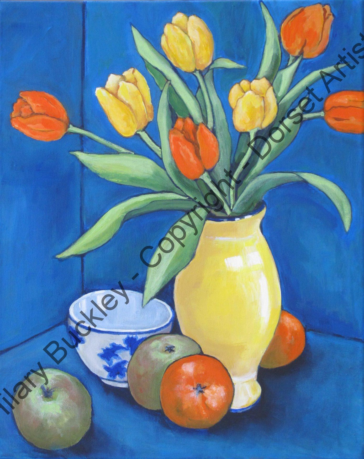 Blue Still Life with Tulips