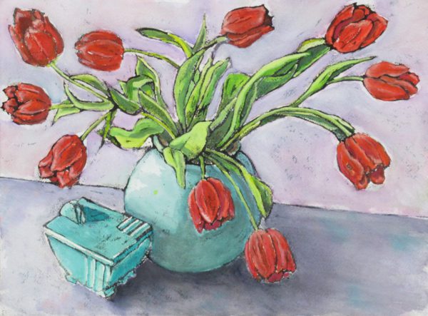 Red Tulips and Deco Vase