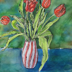 Red Tulips with green background