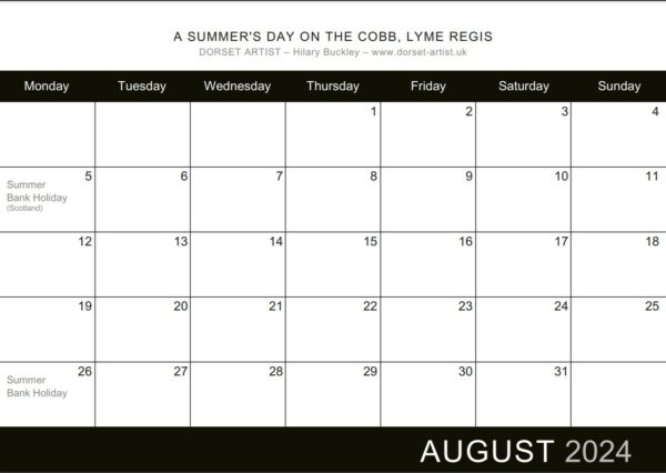 Monthly Page Calendar 2024 Lyme Regis