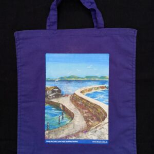 Navy blue bag with Along the Cobb, Lyme Regis