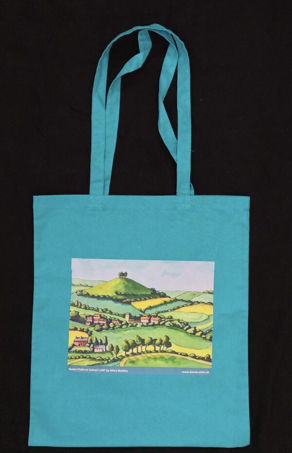 Turquoise bag with Green Fields to Colmer's Hill